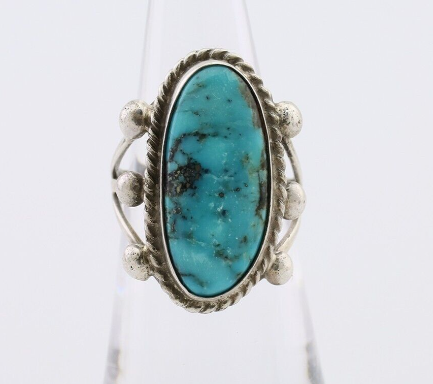 Navajo Ring 925 Silver Natural Kingman Turquoise Native American Artist C.80's