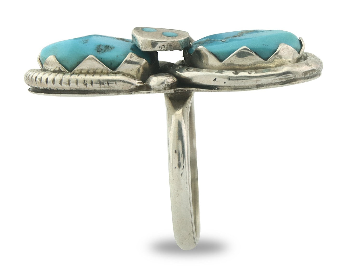 Vintage Zuni Ring 925 Sterling Silver Turquoise Signed Effie Calavasa Size 7.75