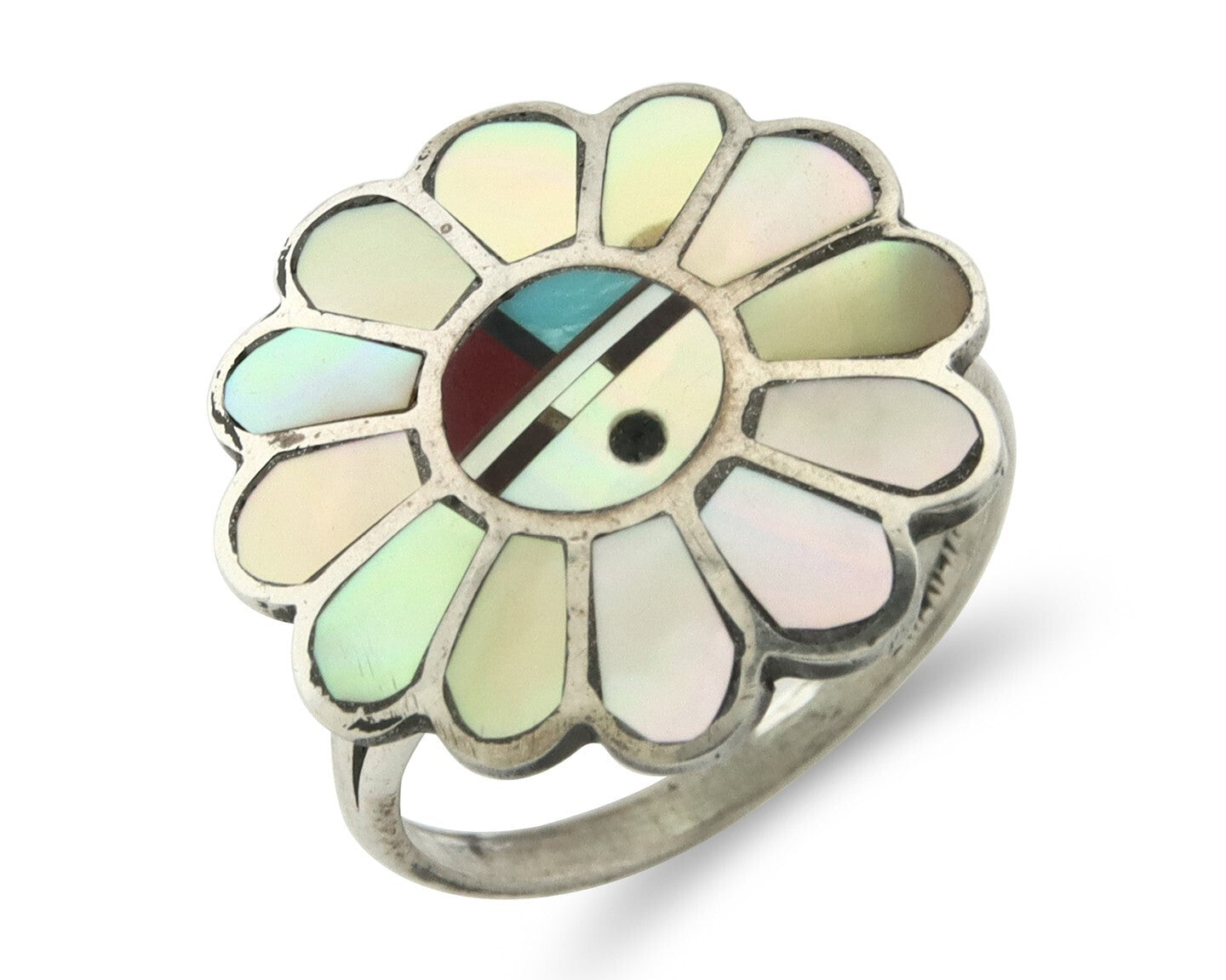 Vintage Zuni Ring 925 Sterling Silver Natural Gemstone Size 6.75