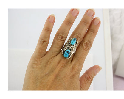Vintage Navajo Ring Sterling Silver Authentic Turquoise Signed Max C Size 7.75