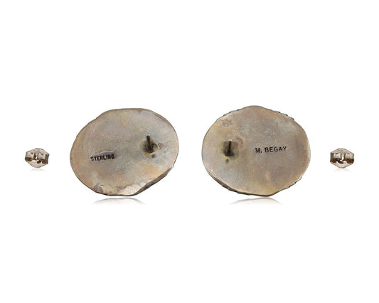 Navajo Hand Stamped Earrings 925 Silver Natural Turquoise Signed M Begay C.80s