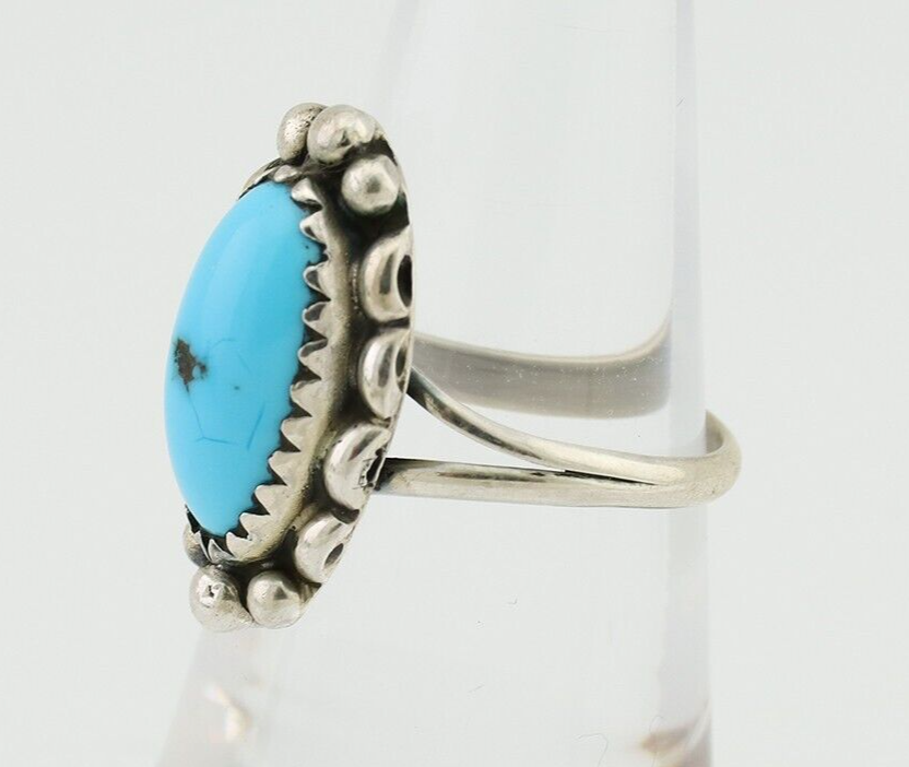 Navajo Ring 925 Silver Sleeping Beauty Turquoise Artist Signed SC C.80's