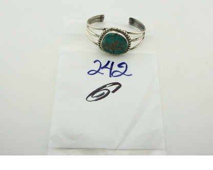 Navajo Cuff Bracelet Sterling Silver Kingman Turquoise Vintage Signed JR