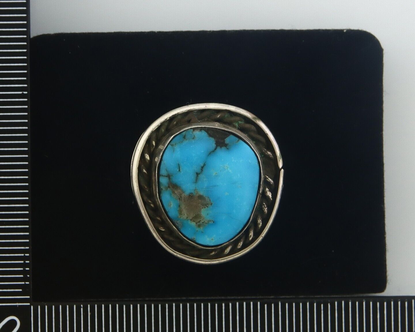 Navajo Ring 925 Sterling Natural Turquoise Native Artist C.80's Size 7.25