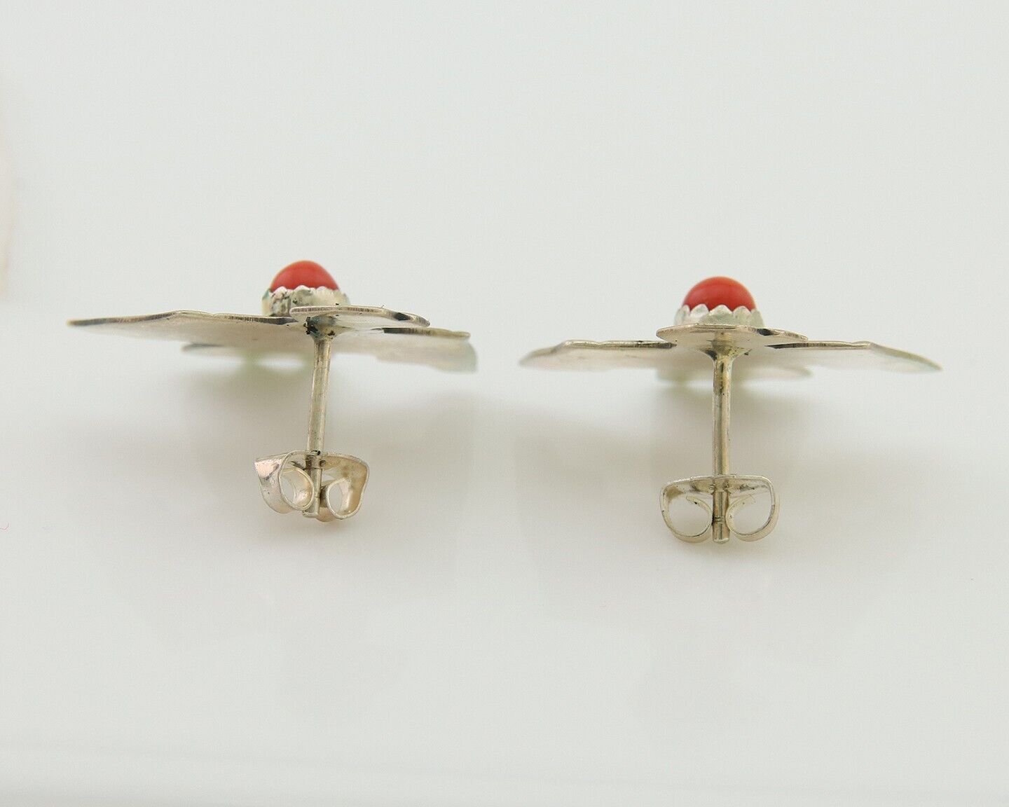 Navajo Thunderbird Earrings 925 Silver Natural Red Coral Native Artist C.80's