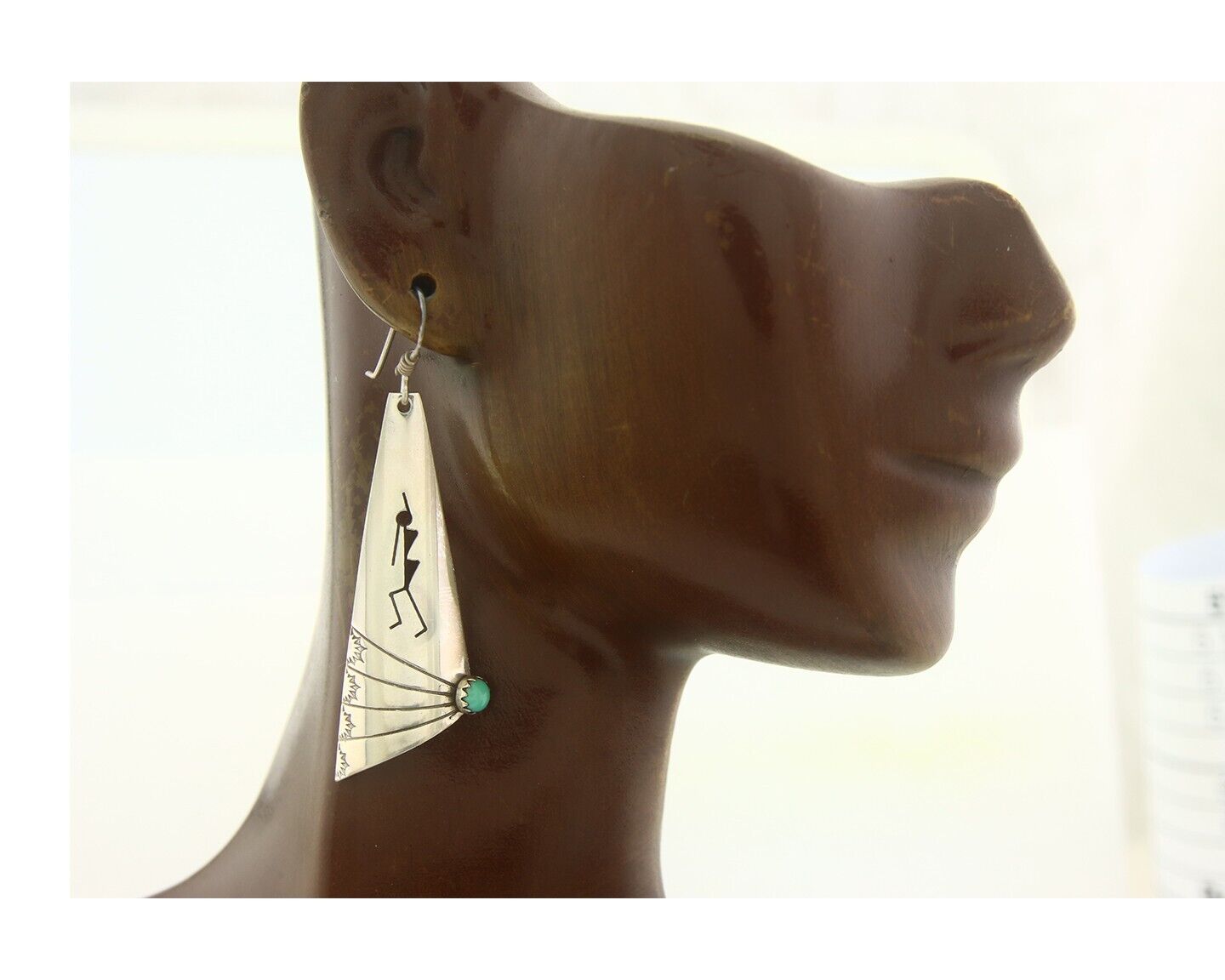 Navajo Earrings 925 Silver Kokopelli Natural Turquoise Native Artist C.80's