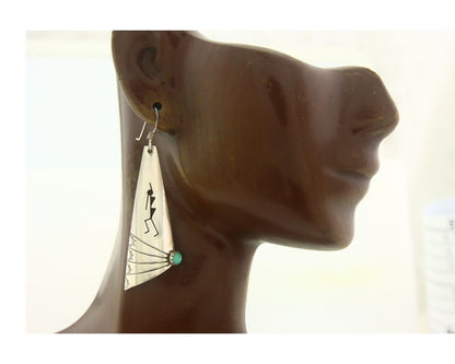 Navajo Earrings 925 Silver Kokopelli Natural Turquoise Native Artist C.80's