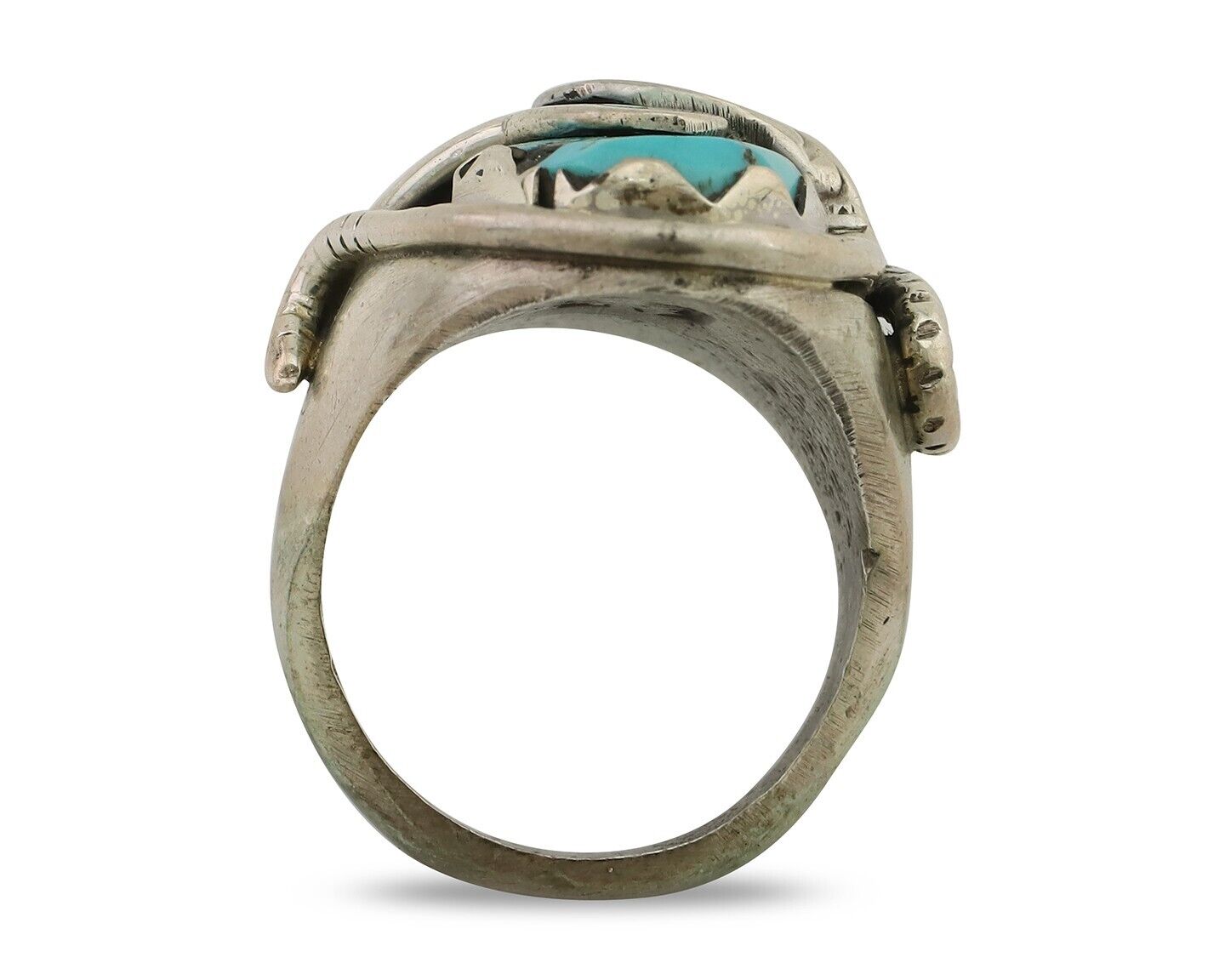 Mens Heavy Zuni Snake Ring 925 Silver Turquoise Signed EFFIE CALAVASA C.80's