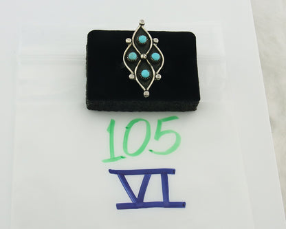 Vintage Zuni Ring 925 Sterling Authentic Natural Turquoise Native Artist Sz 9.75