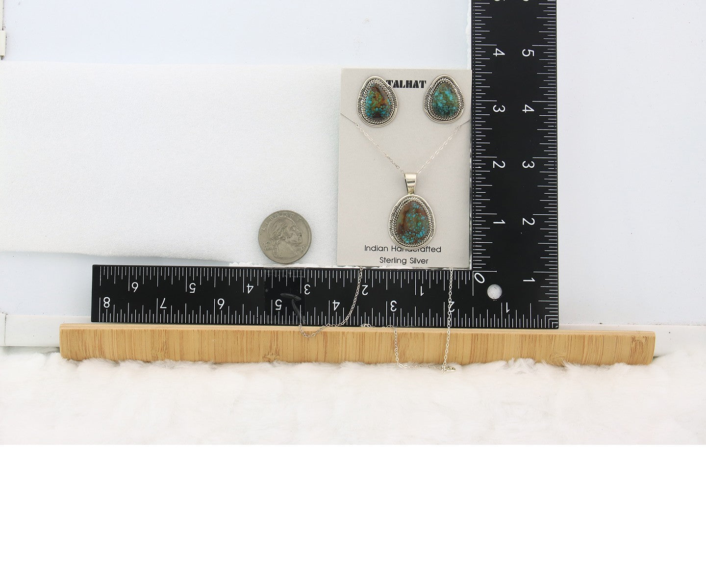 Navajo Necklace Earrings Set Sterling Silver Turquoise Vintage Signed Spencer