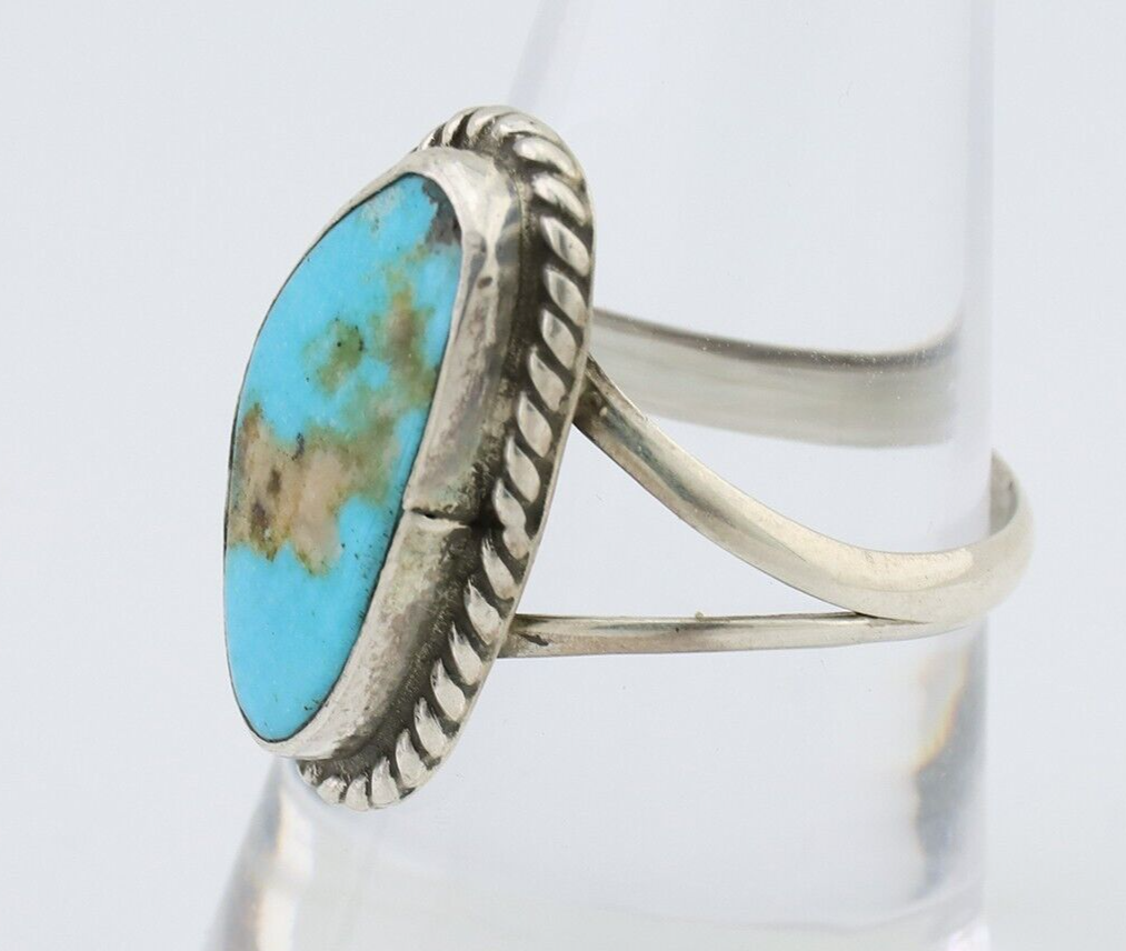 Navajo Ring 925 Silver Kingman Turquoise Artist Signed Rabbit Sticks C.80's