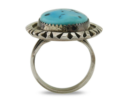 Navajo Ring 925 Silver Sleeping Beauty Turquoise Artist Siged Becenti C.80's