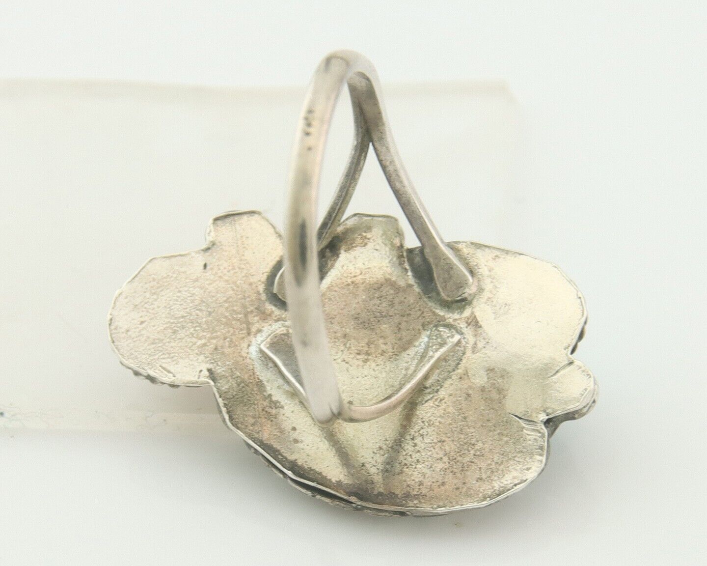 Navajo Ring 925 Sterling Natural Coral & Turquoise Signed EH C.80's Size 7.5