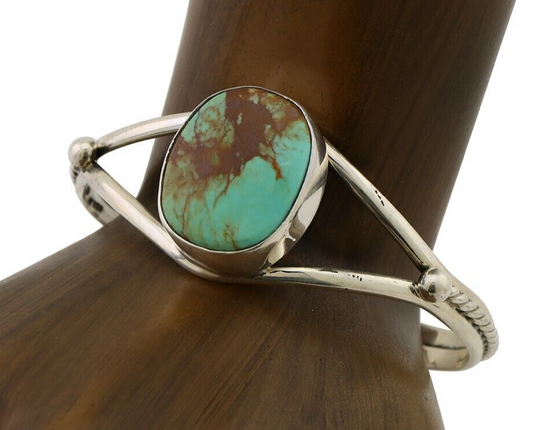 Navajo Cuff Bracelet 925 Silver Natural Blue Turquoise Artist Signed Gecko C.80s