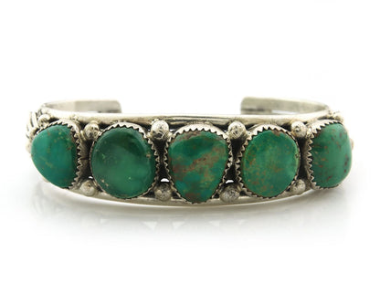 Navajo Cuff Bracelet Sterling Silver Gem Turquoise Vintage Signed V Chee
