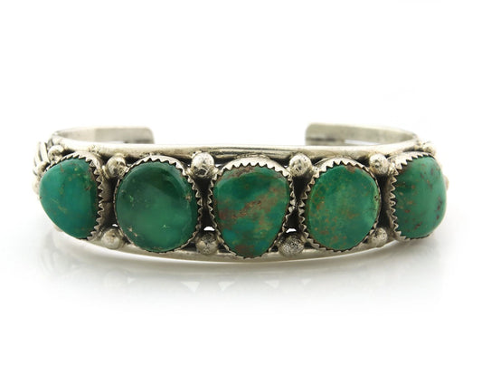 Navajo Cuff Bracelet Sterling Silver Gem Turquoise Vintage Signed V Chee