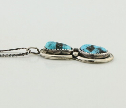 Navajo Pendant 925 Silver Blue Turquoise Signed Werito C.80's