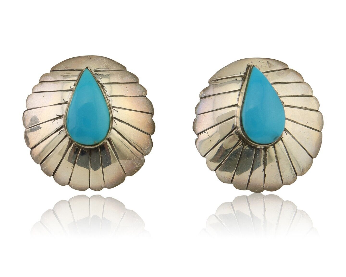 Navajo Earrings 925 Silver Natural Blue Turquoise Native American Artist C.80's