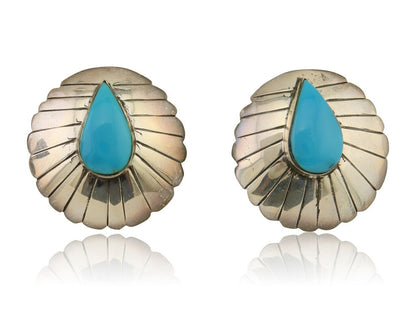 Navajo Earrings 925 Silver Natural Blue Turquoise Native American Artist C.80's