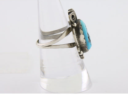 Navajo Ring 925 Silver Sleeping Beauty Turquoise Signed Justin Morris C.80's