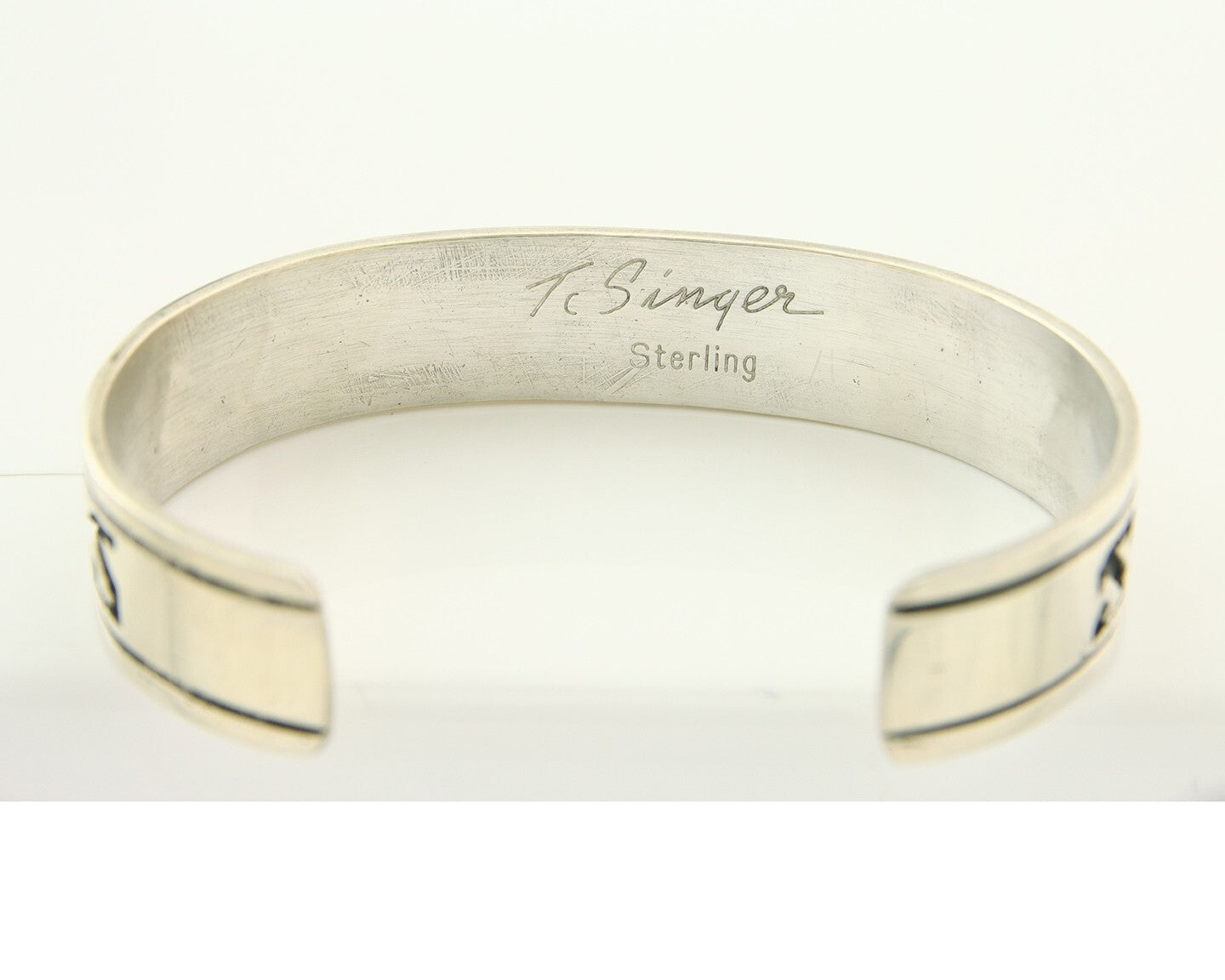 Navajo Bracelet 925 Silver Artist Signed Thomas Singer Cuff Made in the 1980's