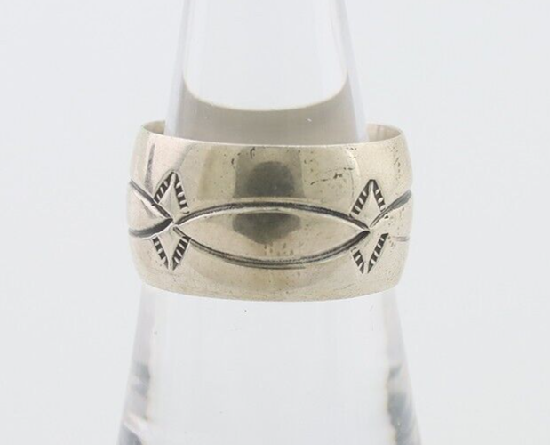 Navajo Hand Stamped Band 925 Silver 11.0 mm Signed Larry Chavez Size 7.0 C.80's