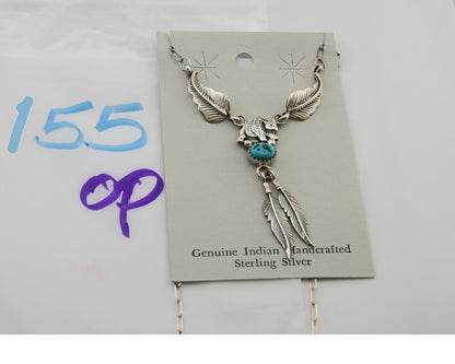 Navajo Bear Feather Leaf Necklace 925 Silver Native American Artist C.80's