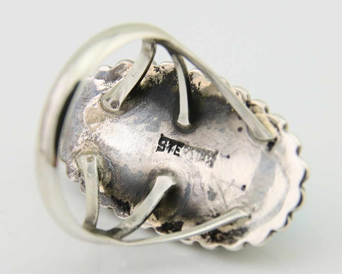 Navajo Shield Ring 925 Silver Arizona Turquoise Native Artist C.80's