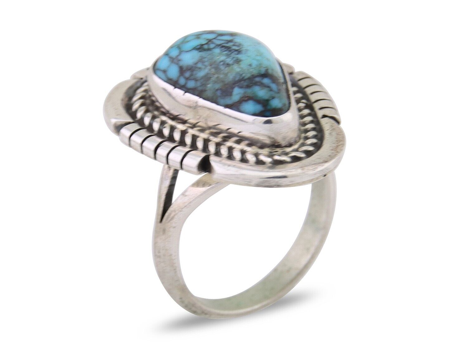 Navajo Ring 925 Silver Spiderweb Turquoise Signed Jon McCray C.80's