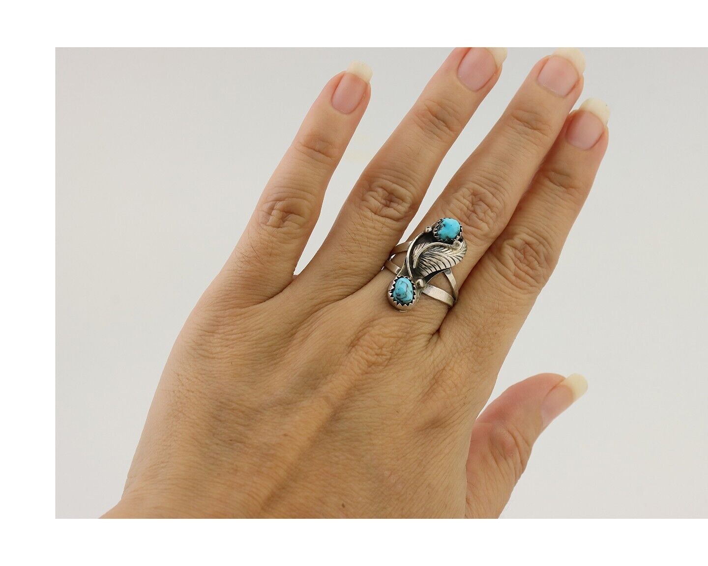 Navajo Handmade Ring 925 Silver Kingman Turquoise Native American Artist C.80's