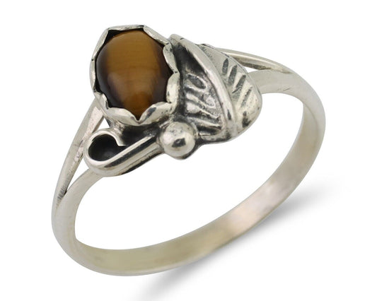 Navajo Handmade Ring 925 Silver Tiger Eye Sapphire Native Artist Size 7.25 C.80s