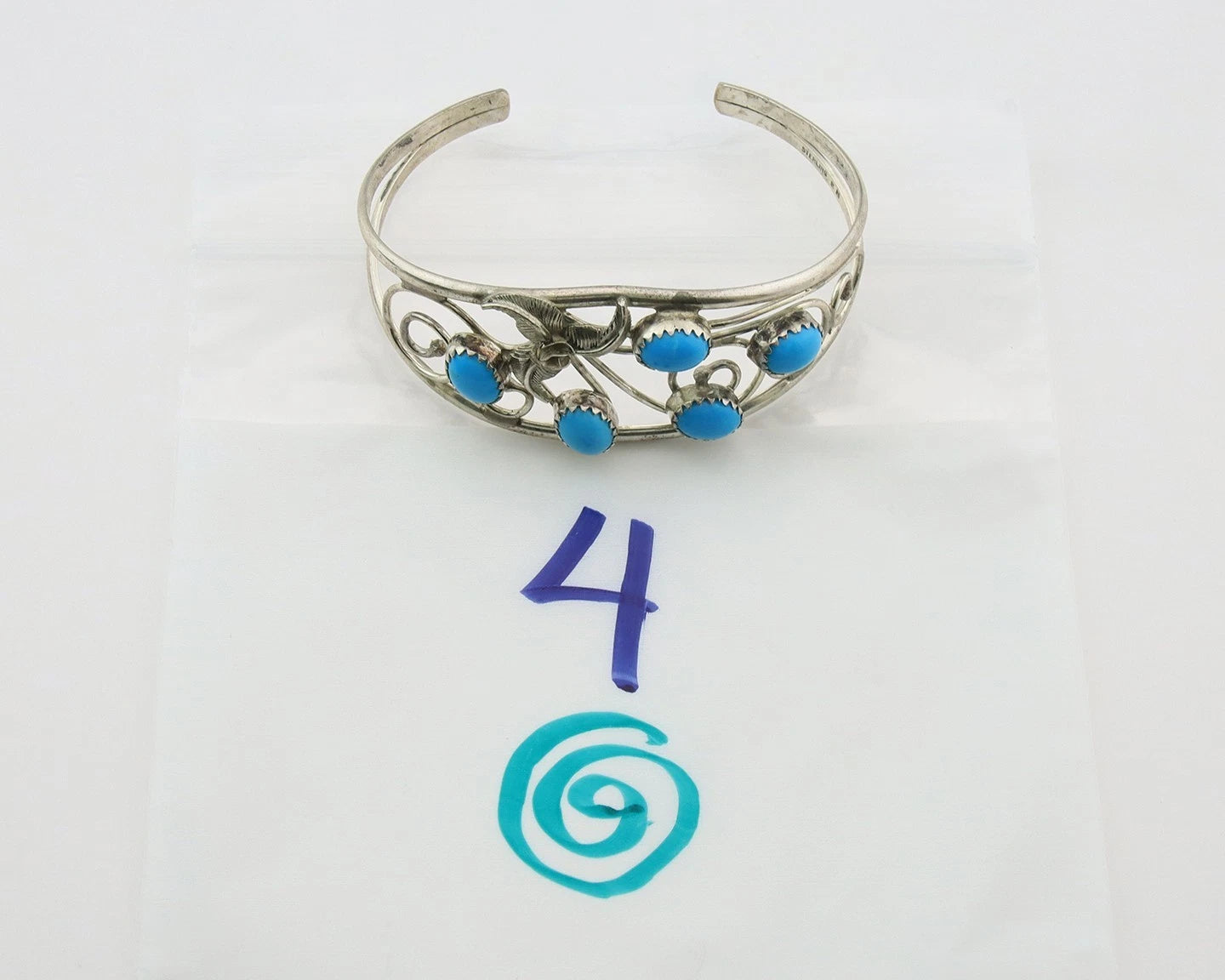 Navajo Cuff Bracelet Sterling Silver Turquoise Vintage Signed SH