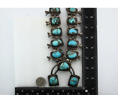 Navajo Squash Necklace Sterling Silver Kingman Turquiose Vintage C.80's