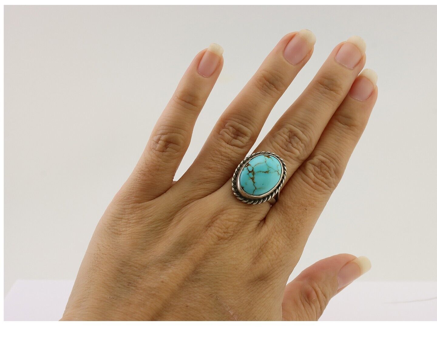 Navajo Ring 925 Silver Kingman Turquoise Native American Artist C.80's