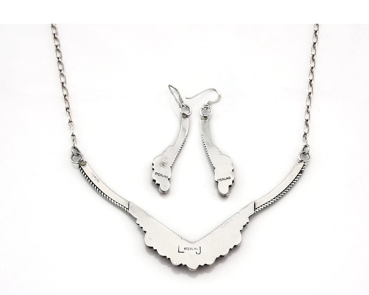 Navajo Squash Necklace Earring Set Sterling Silver Signed Lester Jackson C.80's