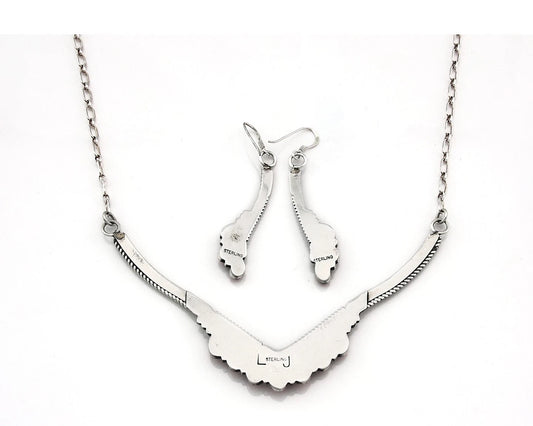 Navajo Squash Necklace Earring Set Sterling Silver Signed Lester Jackson C.80's