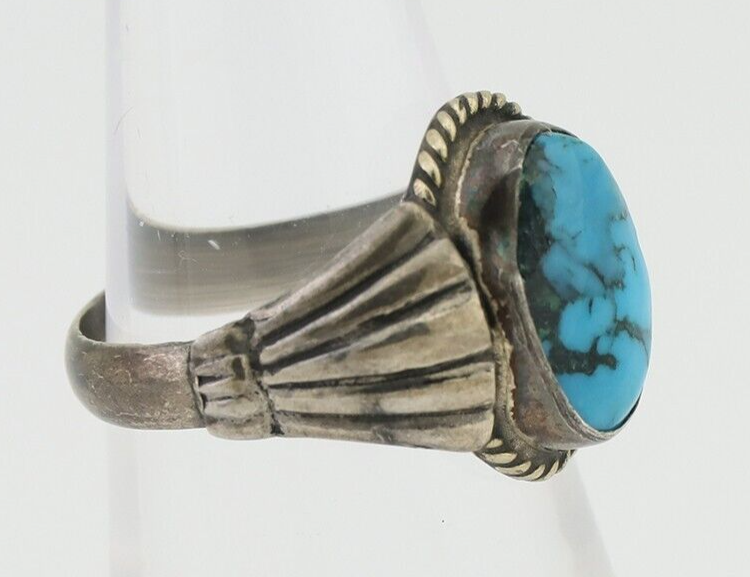 Navajo Ring 925 Silver Natural Turquoise Native American Artist C.80's Size 5.5