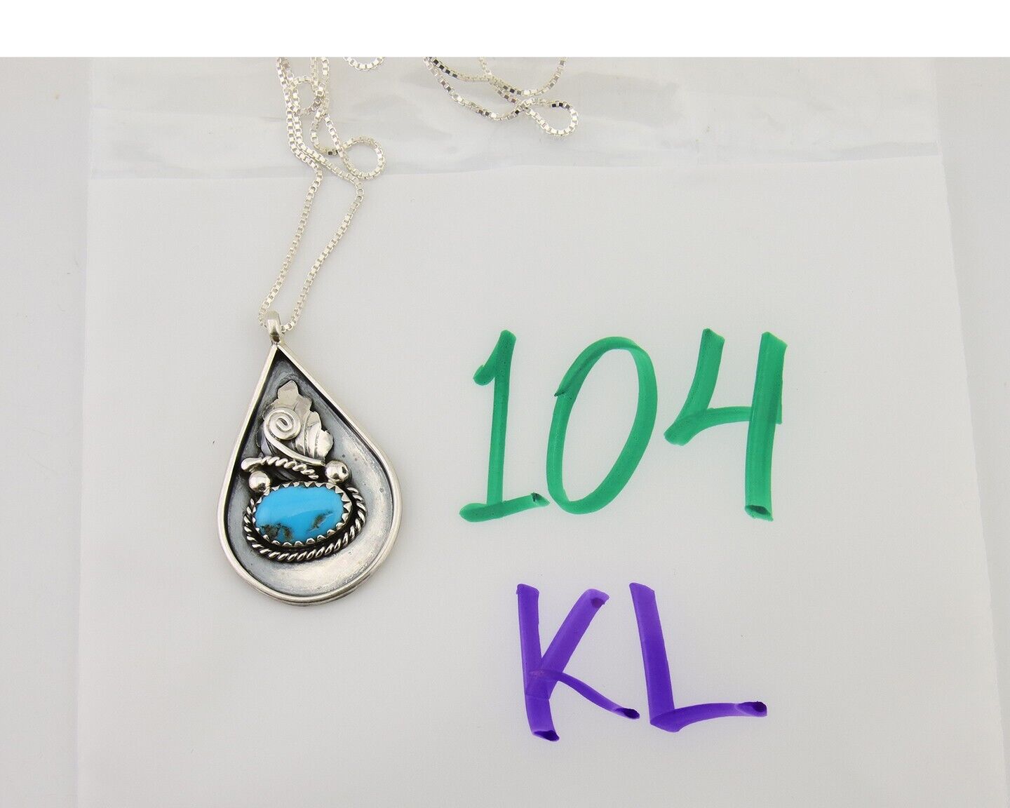 Navajo Necklace 925 Silver Natural Blue Turquoise Artist Signed JASON BAHE C.80s