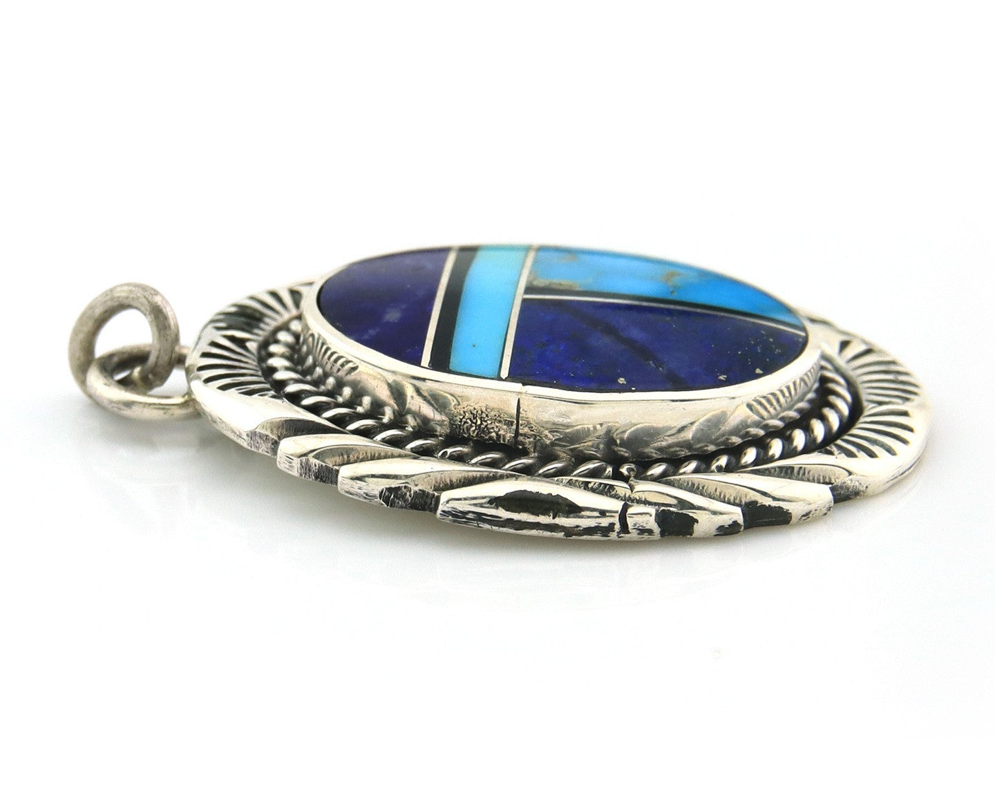 Navajo Pendant Sterling Silver Natural Gemstone Vintage Signed Bull Head