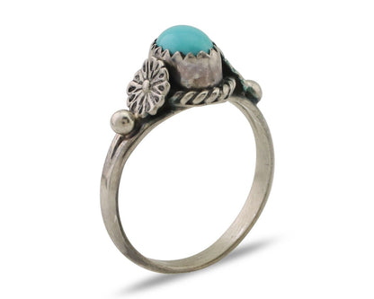 Navajo Ring 925 Silver Kingman Turquoise Native American Artist Made In 1985