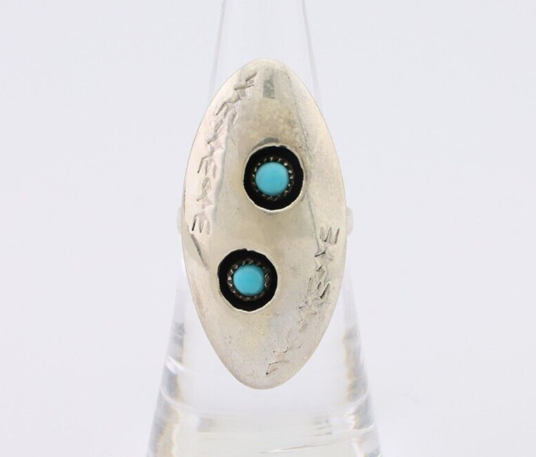 Navajo Ring 925 Silver Natural Blue Turquoise Native American Artist C.80's