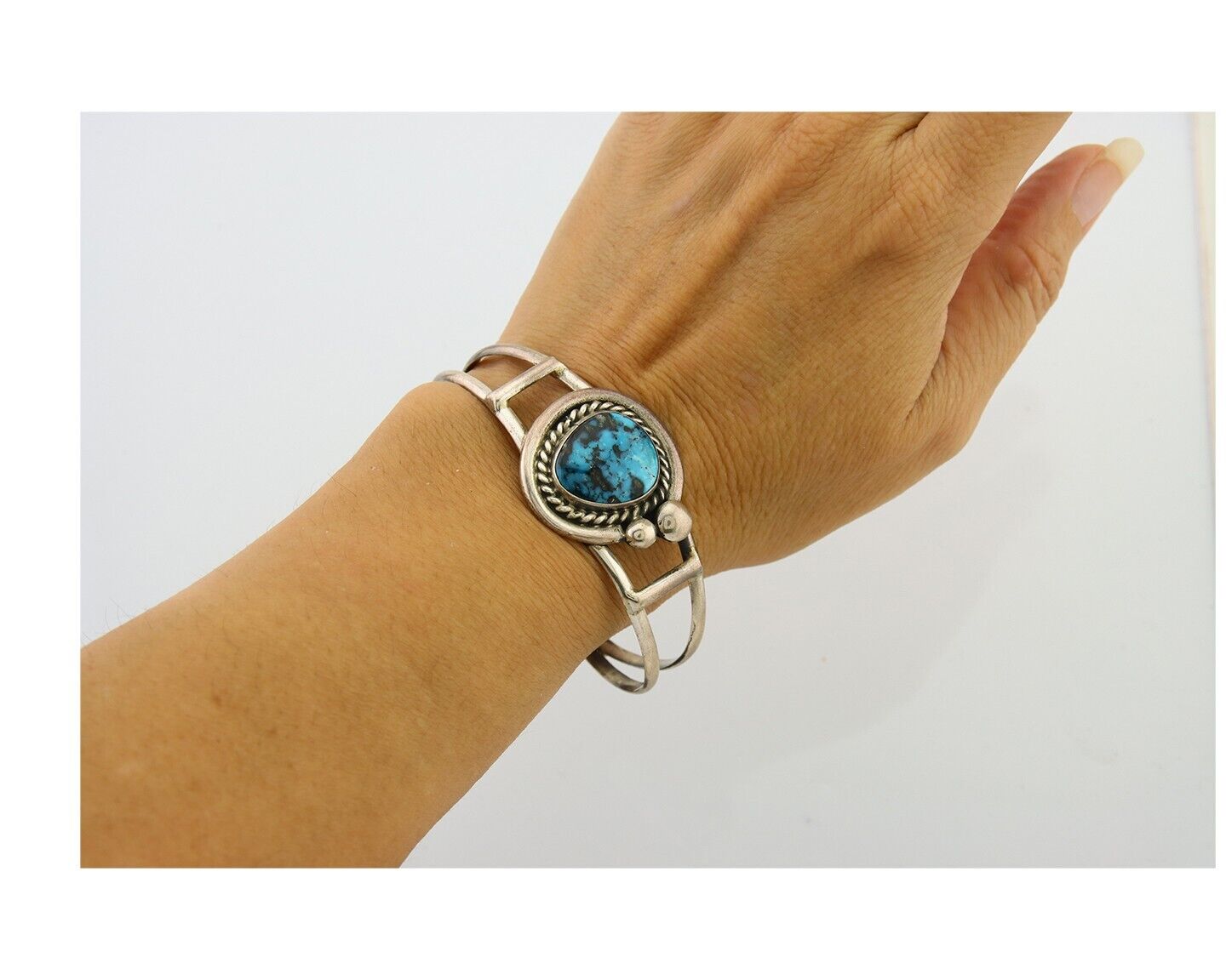 Navajo Bracelet 925 Silver Turquoise Cuff Artist Signed C.80's