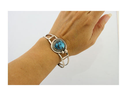 Navajo Bracelet 925 Silver Turquoise Cuff Artist Signed C.80's