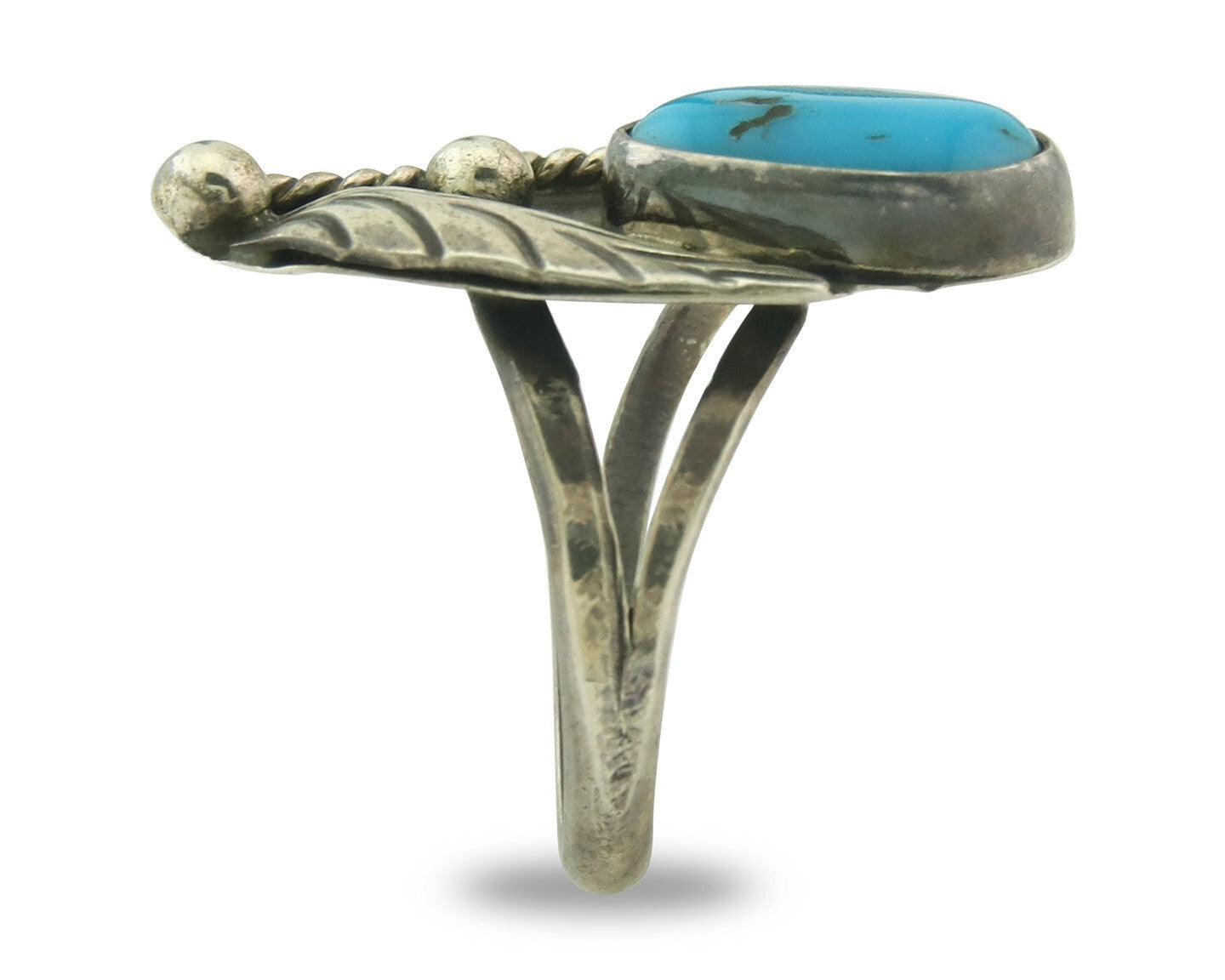 Vintage Navajo Ring 925 Sterling Silver Turquoise Handmade Signed WJ Size 7.0
