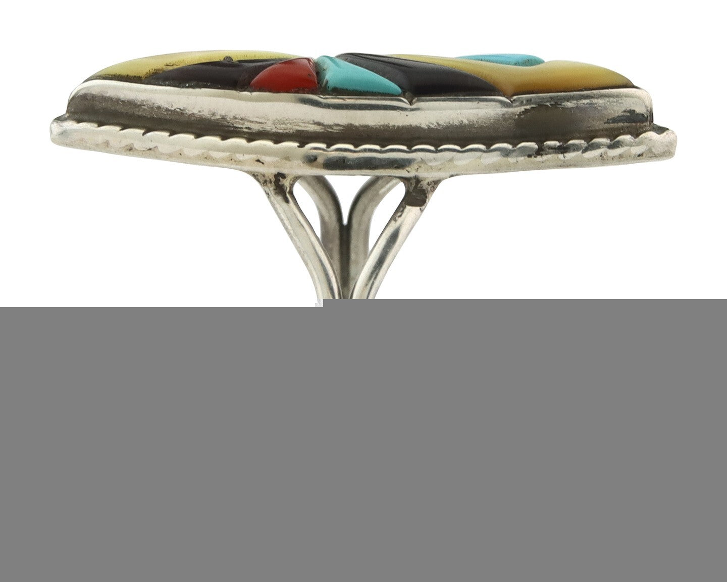 Vintage Zuni Ring 925 Sterling Silver Natural Gemstone Signed R & GT Size 7.5