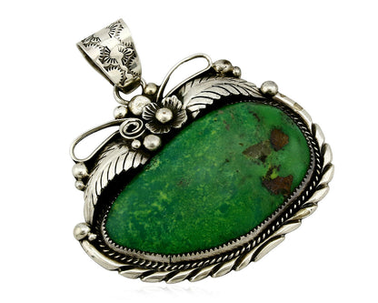 Navajo Crescent Valley Natural Turquoise Pendant .925 Silver Signed Gomez C.2005