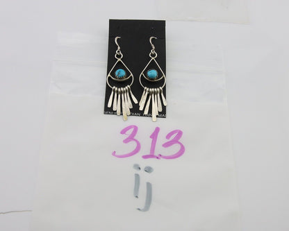 Navajo Dangle Earrings 925 Silver Natural Turquoise Artist Signed JB C.80's