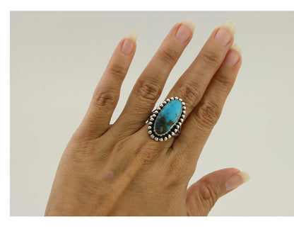 Navajo Shield Ring 925 Silver Arizona Turquoise Native Artist C.80's