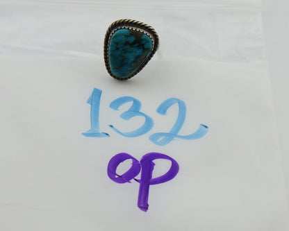 Navajo Ring 925 Silver Kingman Turquoise Native American Artist C.80's