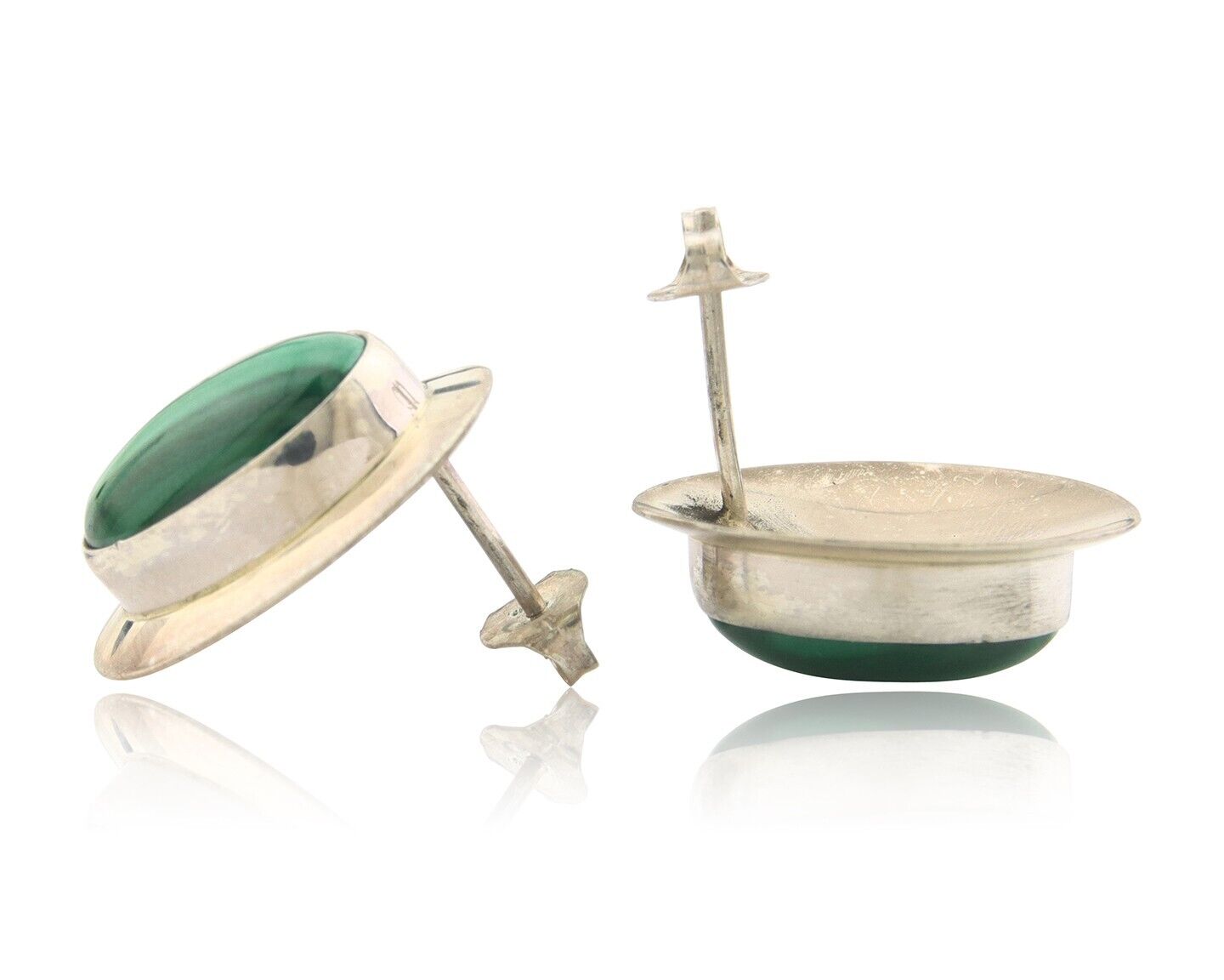 Navajo Earrings 925 Silver Natural Malachite Native American Artist C.80's